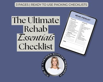 Plano de preparação para internação, lista de verificação de recuperação, guia para unidade de tratamento de abuso de substâncias, itens essenciais para uma vida sóbria, lista de preparação para tratamento e reabilitação