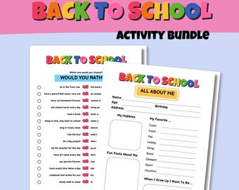 Pacote de volta às aulas do ensino fundamental, planilha de atividades para alunos, jogo, pacote de recursos de ensino, download digital, diversão educacional