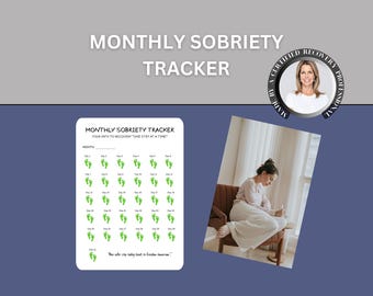 Rastreador mensal de sobriedade, página de diário de recuperação para impressão, um dia de cada vez, planilha de sobriedade, ferramenta de recuperação de dependência para progresso diário