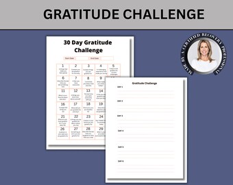 Desafio de gratidão - Imprima o prompt diário - Baixe o diário de mindfulness - Calendário digital - Modelo de bem-estar - Exercício de prática de autocuidado em PDF