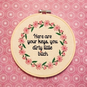 Key finder embroidery Hoop, Funny embroidery art, rude embroidery hoop, housewarming gift, swear embroidery, finished embroidery hoop art