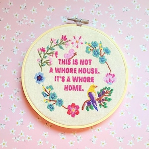 Wh*re House Embroidery Art, Funny embroidery hoop, profane embroidery, swear embroidery, finished embroidery, complete embroidery