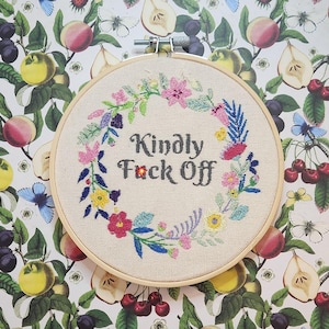F*ck off, finished funny embroidery, complete funny embroidery, rude embroidery, profanity embroidery, complete embroidery art, embroidery