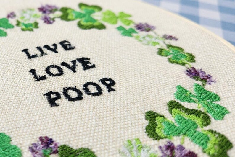 Live, Love, Poop Embroidery Hoop, Bathroom Embroidery, Funny Bathroom Art, Poop art, Bathroom Art, Funny Bathroom Sign, Bathroom Embroidery image 2