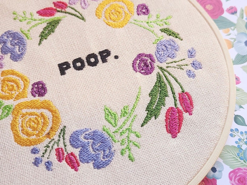 Poop Embroidery Hoop, Funny Embroidery, Bathroom Embroidery Art, bathroom wall art, bathroom decor, image 2