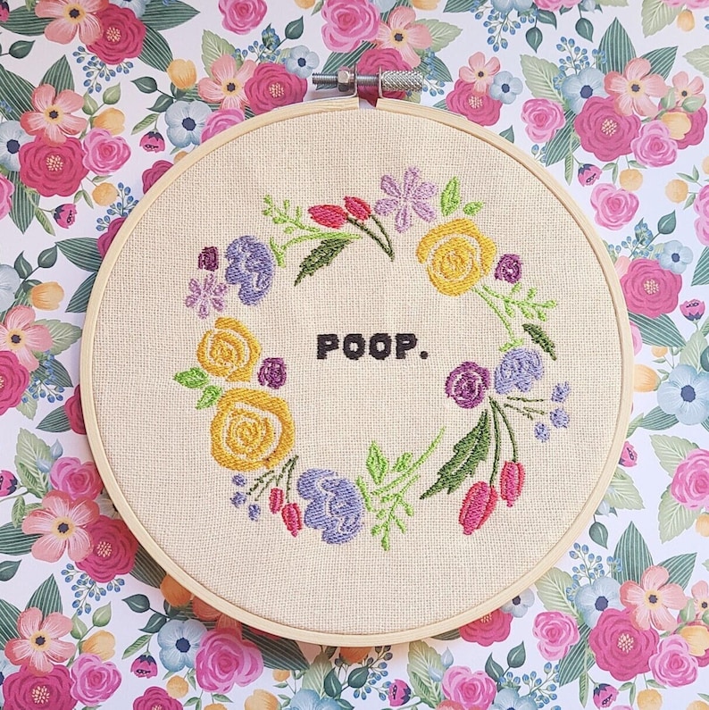 Poop Embroidery Hoop, Funny Embroidery, Bathroom Embroidery Art, bathroom wall art, bathroom decor, image 1