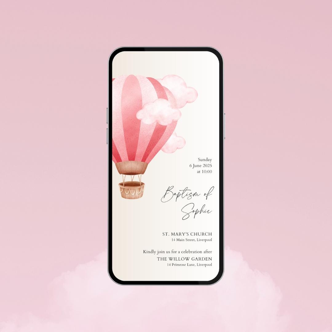 MONGOLFIERA Invito Digitale Battesimo O Compleanno Whatsapp Personalizzato | Perle Di Carta