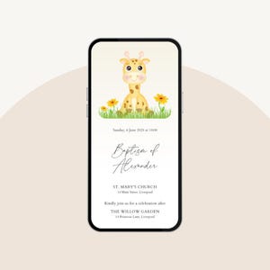 Invito digitale personalizzato battesimo bimbo/bimba – Giraffa – WhatsApp e PDF Stampabile – Anche in italiano – Promemoria e Grazie inclusi