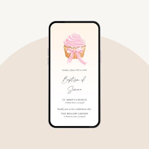 Invito digitale personalizzato Battesimo bimba – Dolce Cupcake – WhatsApp e PDF Stampabile – Anche in italiano –Promemoria e Grazie Inclusi
