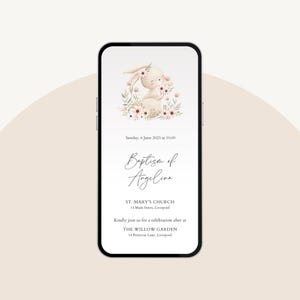 Invito digitale personalizzato Battesimo bimba – Coniglietto – WhatsApp e PDF Stampabile – Anche in italiano – Promemoria e Grazie Inclusi