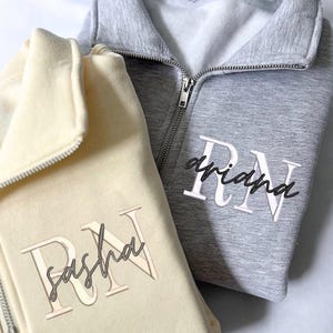 Custom Embroidered RN Quarter Zip Crewneck, Custom Credentials Hoodie, Nurse Gift, Newly Grad Gift, Personalized Embroidered Hoodie, Nurse
