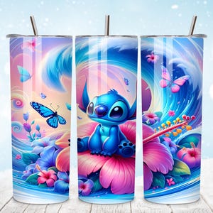 Magic Stitch Floral Watercolor Tumbler, 20oz Skinny Tumbler, Stitch Floral Tumbler Wrap, Sublimation Design, Png Digital File