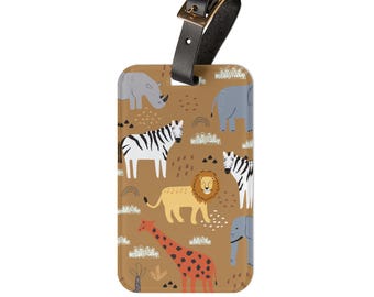 Etiqueta de equipaje con animales de safari / Accesorios de viaje para la familia
