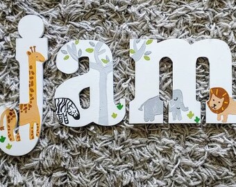 Baby Name Sign Custom Letters Animal Theme Cute Nursery Wall Art Personalized Boy’s Baby Shower First Birthday Baby Welcoming Gift