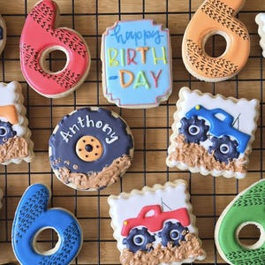 Monster Truck Sugar Cookies – Custom Decorated Cookies for Kids Birthday, Racing Party, Off-Road Themed Favors