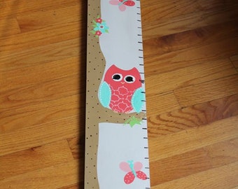 Growth Chart Wooden Growth Chart Ruler Height Chart Pink Owl Theme Nursery Wall Art Bedroom Decor Personalized Chart Free Shipping