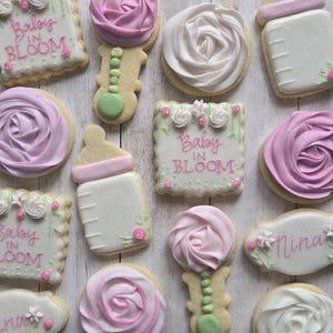 Baby in Bloom Sugar Cookies – Babyshowerkoekjes voor meisjes, koekjes met bloementhema, gepersonaliseerde gastronomische bedankjes