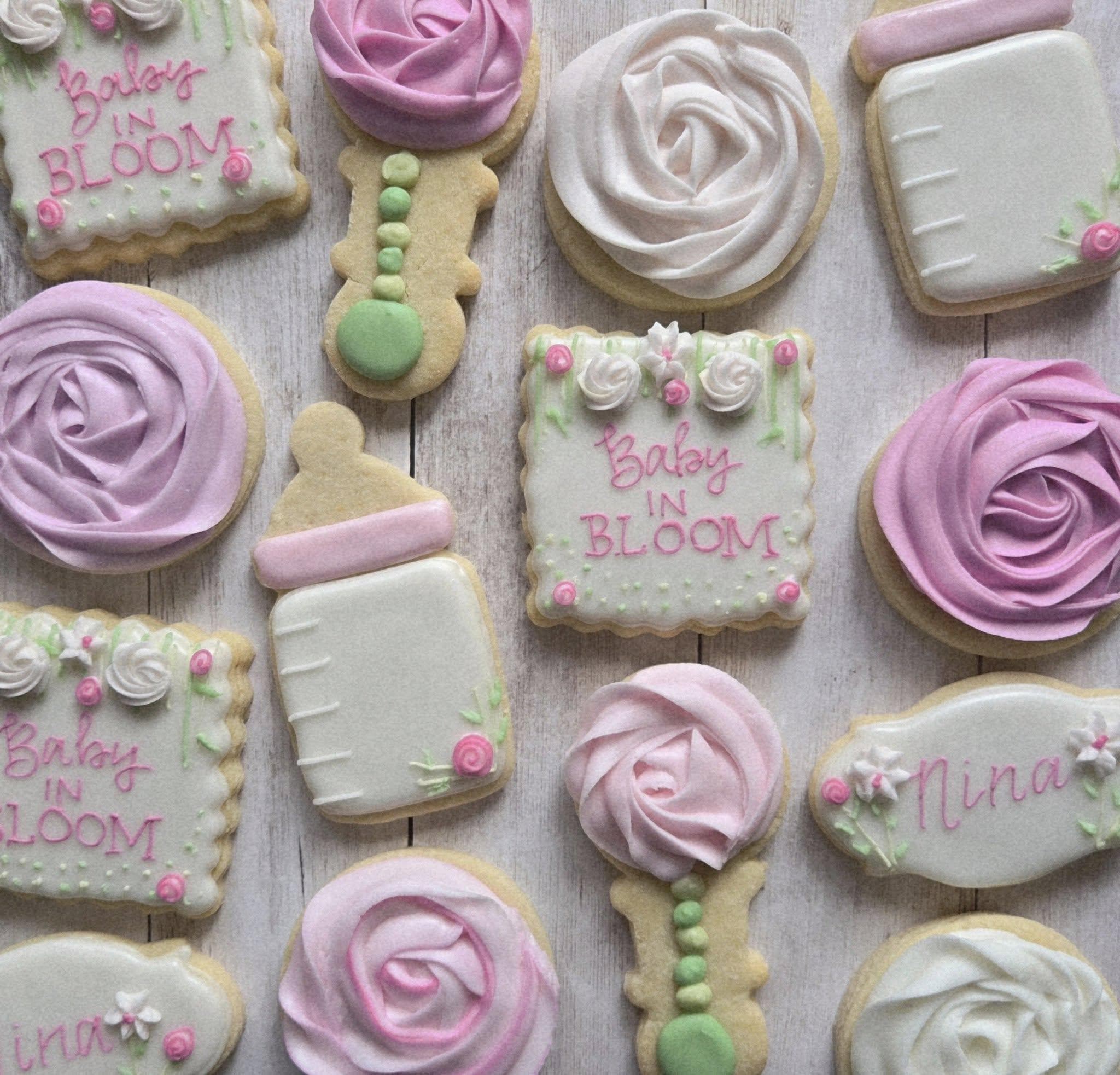 Baby in Bloom Sugar Cookies – Girl Baby Shower Cookies, Floral Theme Decorated Cookies, Custom Gourmet Favors