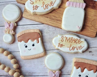 Baby S’mores Shower Cookies | Camping Baby Shower Favors | Rustic Baby Shower Decor | Custom Baby Shower Sugar Cookies