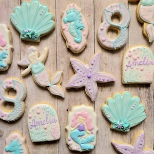 Beach Mermaid Sugar Cookies – Custom Decorated Mermaid Party Favors – Ocean Themed Birthday Treats – Beach Party Cookies – Made to Order