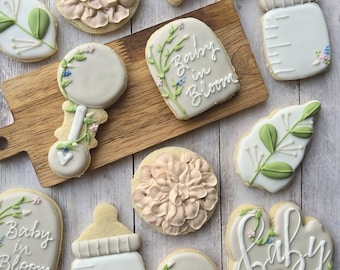 Baby in Bloom Baby Shower Cookies | Floral Baby Shower Favors | Pink Garden Theme Sugar Cookies | Custom Baby Shower Treats