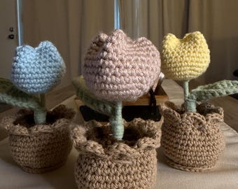Handmade Crochet Potted Tulips | Spring Decor, Nursery Accent| Desk Decor