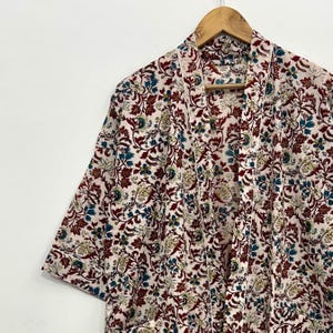 Handmade Cotton Floral Kimono Robe, Block Print Loungewear, Lightweight Summer Bathrobe, Bohemian Homewear, Comfy Dressing Gown, Night wear