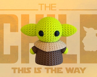 Adorable 3D Printed Grogu 3d printed Figurine – Inspired Desk Buddy 3D printed Star Wars Grogu with a Crochet texture, great gift.