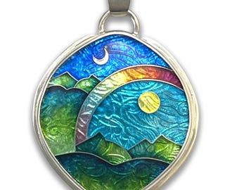 Ricky Frank Night and Day Cloisonne Marquis Pendant.Chain not included.