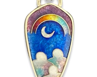 Ricky Frank &quot;Clouds and Rainbow&quot; #1 Shield Pendant with vibrant colors and pastel clouds. Chain not included.