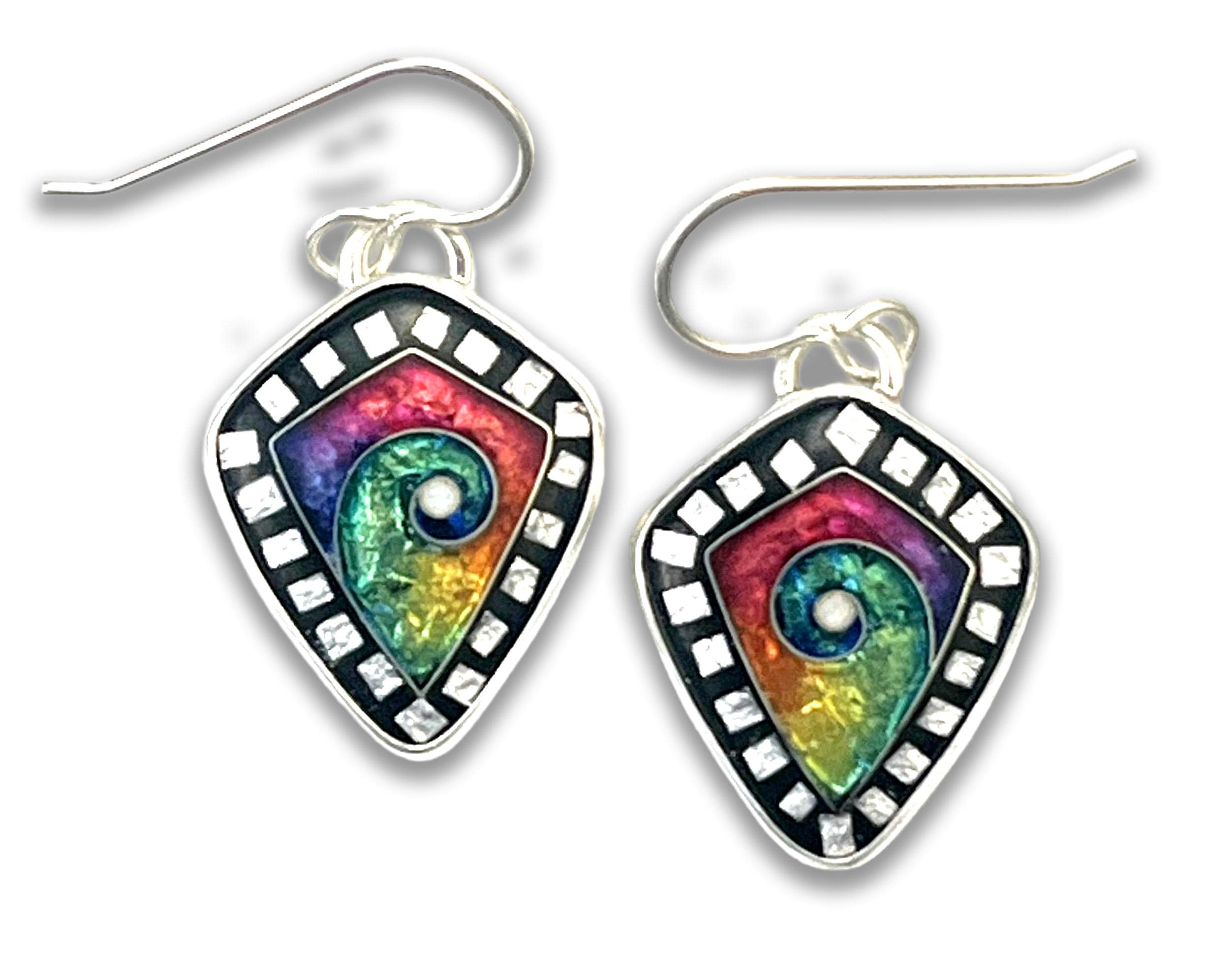 Ricky Frank Cloisonne  "Keyboard" design, Kite shaped earrings with French ear wires.