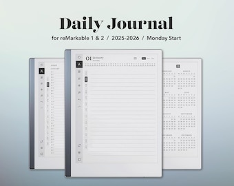 2025-2026 Daily Journal Template for reMarkable 2 | Monday Start | Instant Download 1100+ Page PDF Files - Graph, Narrow and Wide Ruled