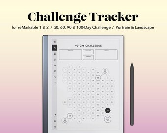 One-Page Challenge Tracker PDF for reMarkable 1 & 2 – Portrait and Landscape Printable – Minimalist Goal and Habit Tracker Template