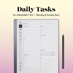 One-Page Daily To-Do List Template for reMarkable 1 & 2 – Printable PDF – Minimalist Daily Planner and Productivity Tracker - 3 Designs