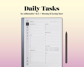 One-Page Daily To-Do List Template for reMarkable 1 & 2 – Printable PDF – Minimalist Daily Planner and Productivity Tracker - 3 Designs