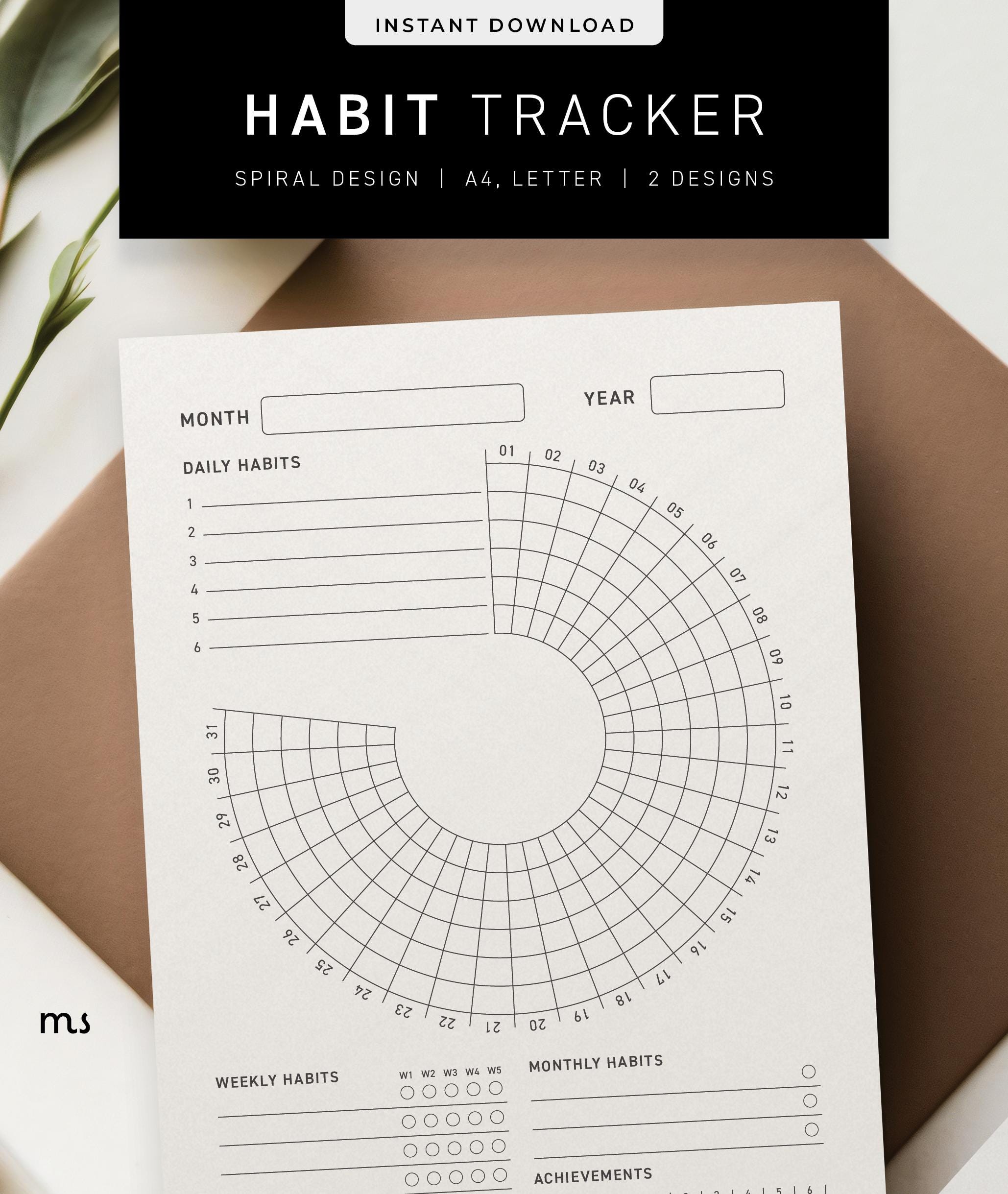 spiral habit tracker printable, monatlicher zielplaner (pdf) - etsy.de