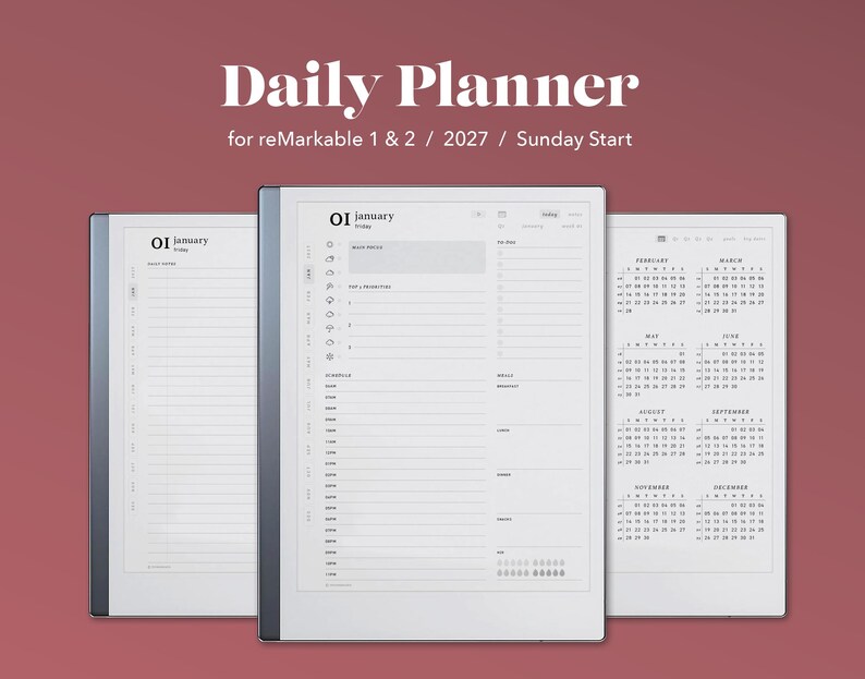 2027 Daily Planner Template for Remarkable 2 | Hyperlinked (PDF File