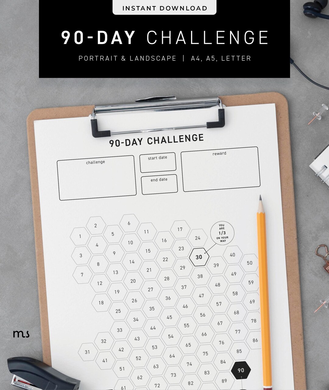 90 Day Challenge Tracker Printable | Minimal Habit Tracker PDF for ...