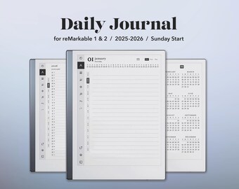 2025-2026 Daily Journal Template for reMarkable 2 | Sunday Start | Instant Download 1100+ Page PDF Files - Graph, Narrow and Wide Ruled
