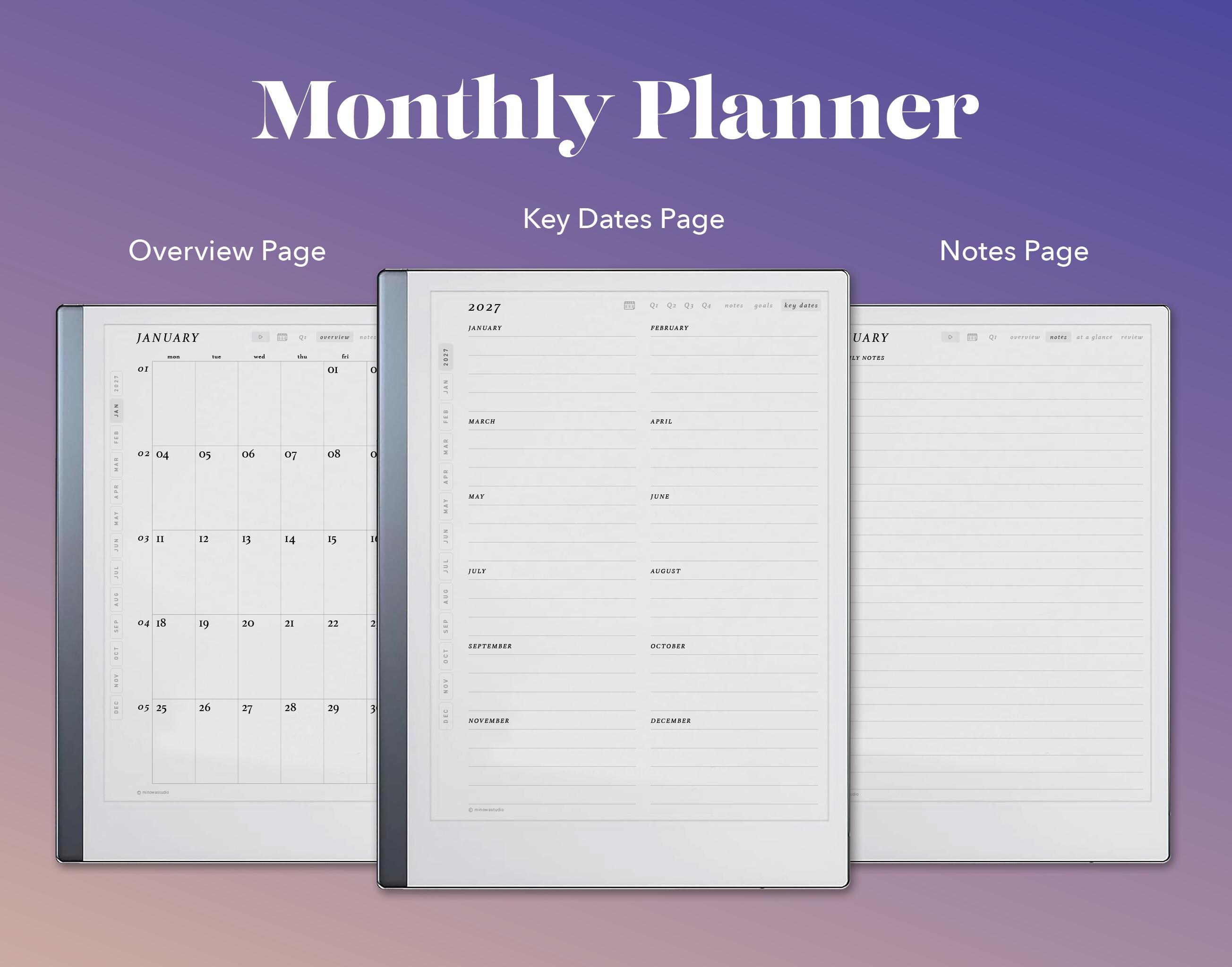 2027 Weekly Planner Template for Remarkable 2 | Monday Start ...