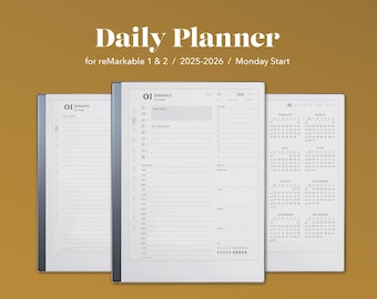 2025-2026 Daily Planner Template for reMarkable 2 | Monday start | Hyperlinked 980+ page PDF File Navigational Links in New Version