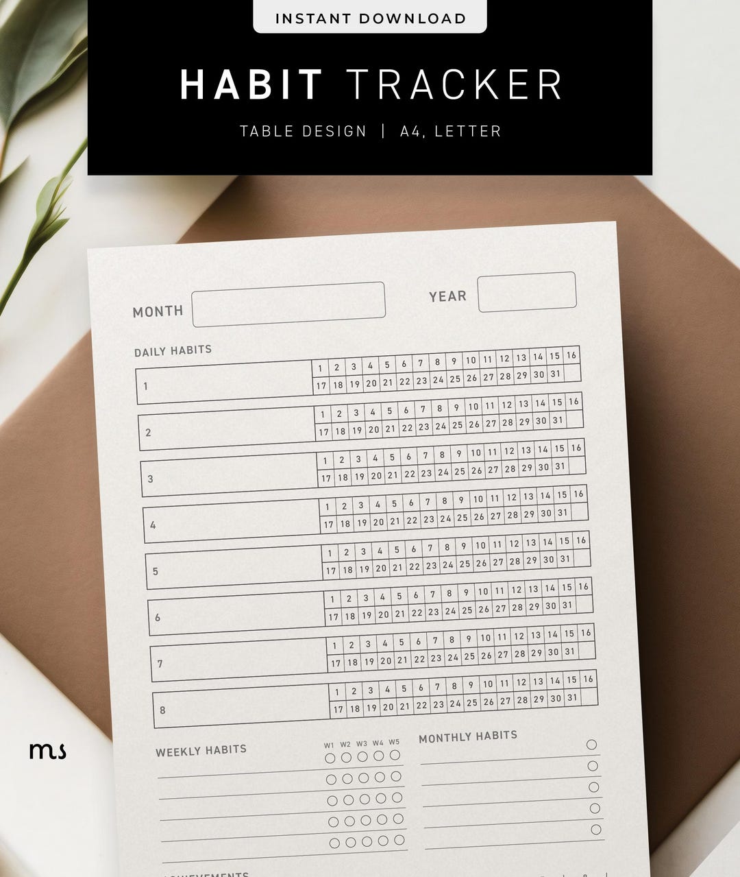 Table Format Tracker Table Style Habit Tracker Printable (a4/letter PDF) - Etsy