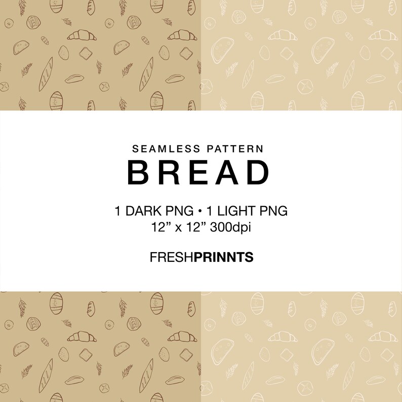 Pattern Bread Grid Bread Seamless Pattern Digital Print - Beige Brown White Neutral Print ...