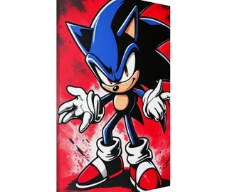 Retro Sonic the Hedgehog Canvas Art - 28" x 40" Vibrant Wall Decor for Gamers - Gift for Sonic Fans