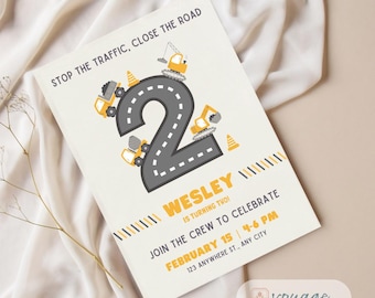 Invitación de cumpleaños para niños con camión de construcción - Invitación a fiesta