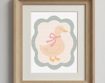 Duck with Bow Cross Stitch Pattern, Pastel Animal Embroidery Design (PDF Download)