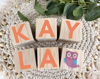 Woodland Wooden Blocks, Personalized Baby Girl Gift, Baby Shower Gift, New Baby Gift, Woodland Nursery Decor, Wooden Nursery Blocks, Nursery