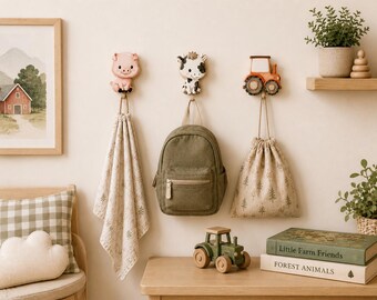 Farm Animal Nursery Wall Hook | Farm Nursery Decor | Wooden Nursery Wall Hook | Horse Cow Pig Sheep Barn Tractor | Baby Shower Gift