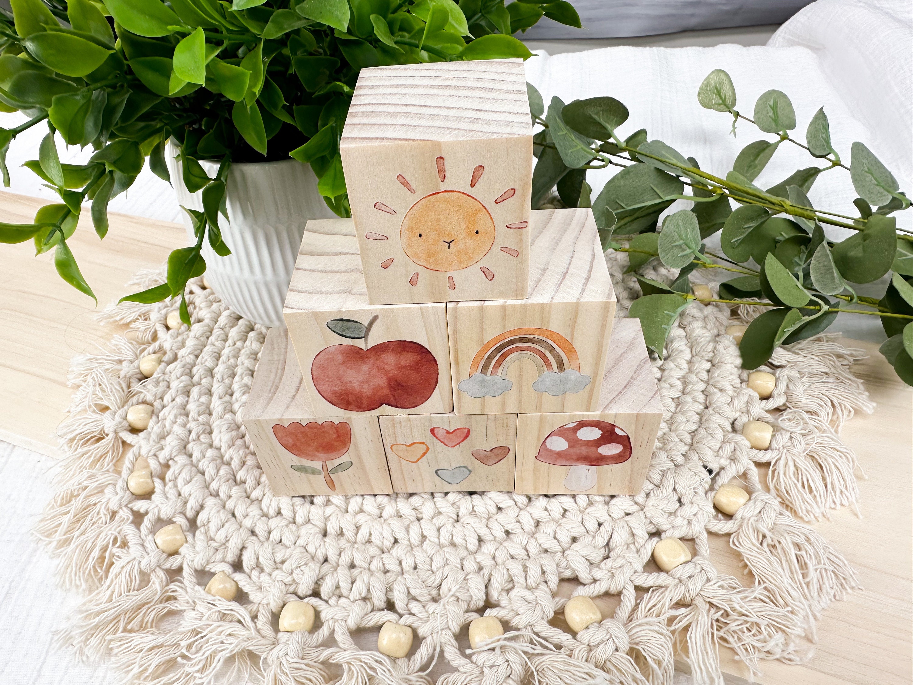 Boho Baby Gift Wooden Blocks, Personalized Baby Gift, Baby Shower Gift ...