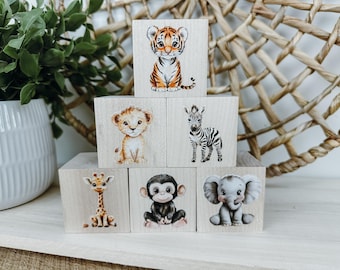 Safari Theme Nursery Decor, Jungle Nursery Decor, Safari Animals, Safari Blocks, Giraffe, Elephant, Jungle Theme Centerpiece Baby Shower